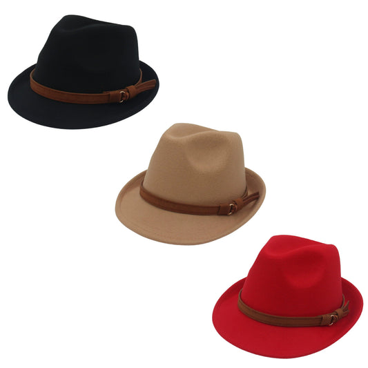 Chapeau Fedora classique en feutre, style Trilby Panama, à large bord et ruban de cuir - Boniskiss