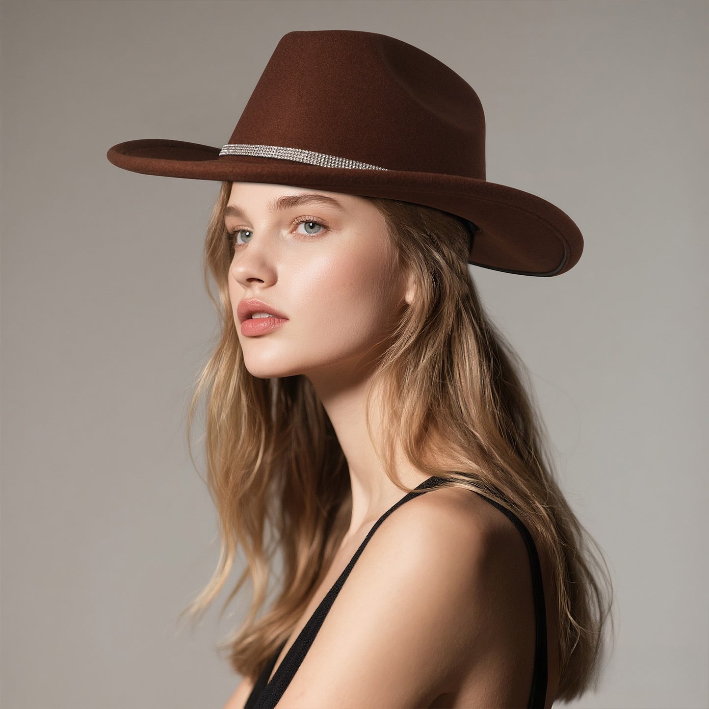 Rhinestone Embellished Cowboy Hat Western Wide Brim Hat - Boniskiss