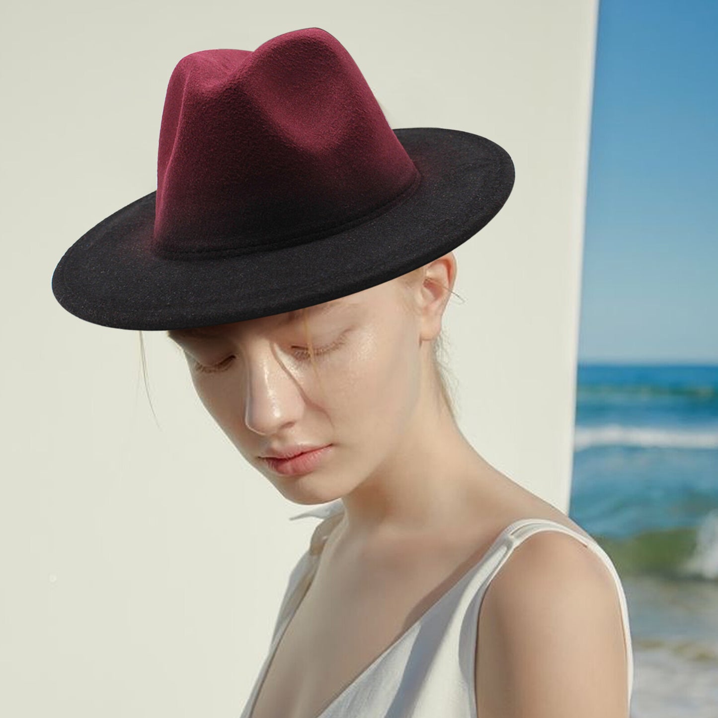 Two-Tone Gradient Panama Hat with Wide Brim - Boniskiss
