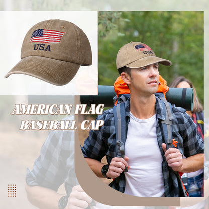 Washed American Flag Baseball Cap Retro Adjustable Cap Trucker Hat - Boniskiss