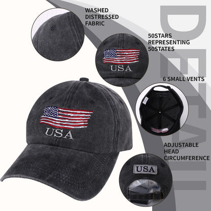 Washed American Flag Baseball Cap Retro Adjustable Cap Trucker Hat - Boniskiss