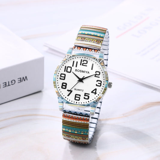 Boniskiss "Tribe" Women's Boho Printed Elastic Band Wrist Watch