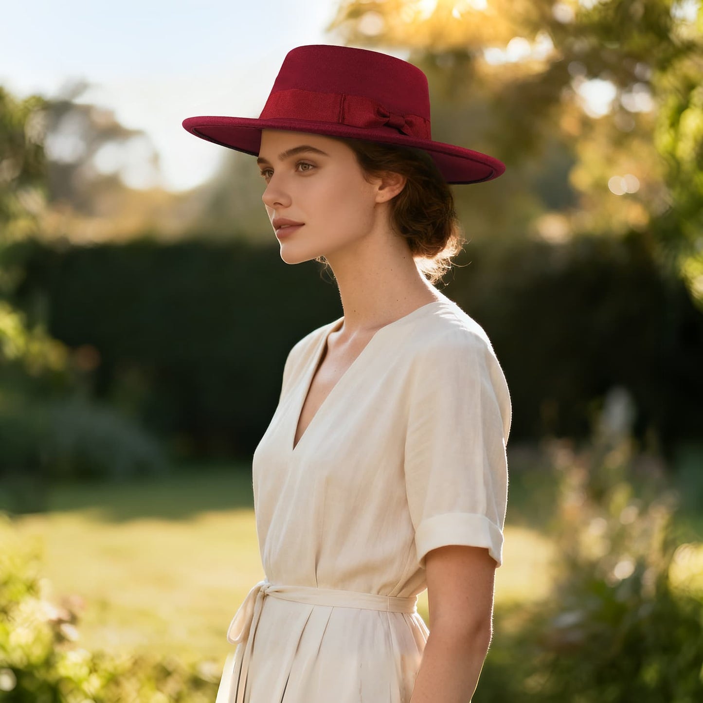 Chapeau Fedora classique en cachemire à large bord et nœud papillon - Boniskiss