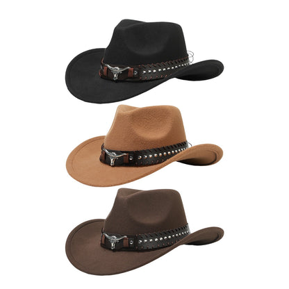 Cowboy Hat with Bull Head Rivet Belt Decoration - Boniskiss