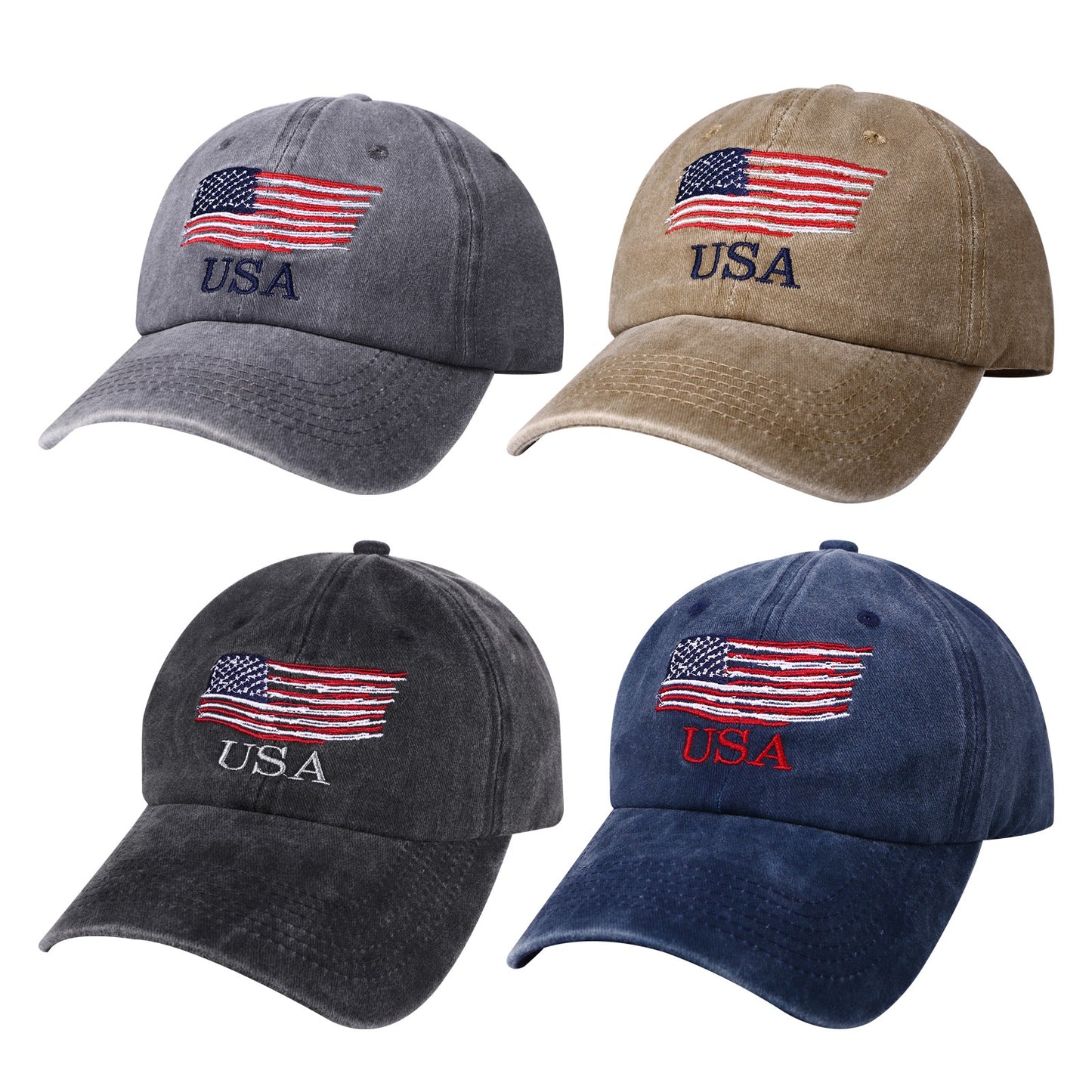 Washed American Flag Baseball Cap Retro Adjustable Cap Trucker Hat - Boniskiss