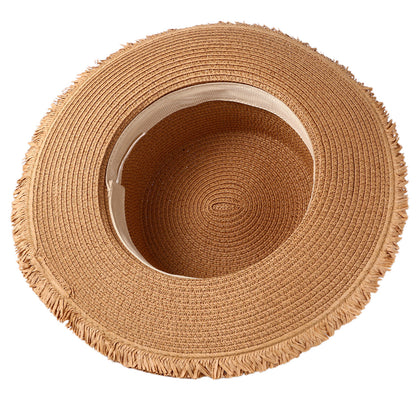 Sombrero de paja con cinturón retro para mujer de Boniskiss - Sombrero Panamá Fedora para el sol en la playa de verano con visera de rafia