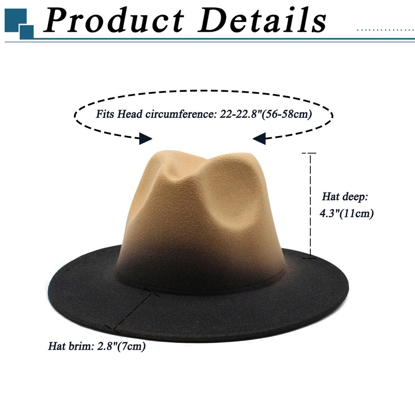 Two-Tone Gradient Panama Hat with Wide Brim - Boniskiss