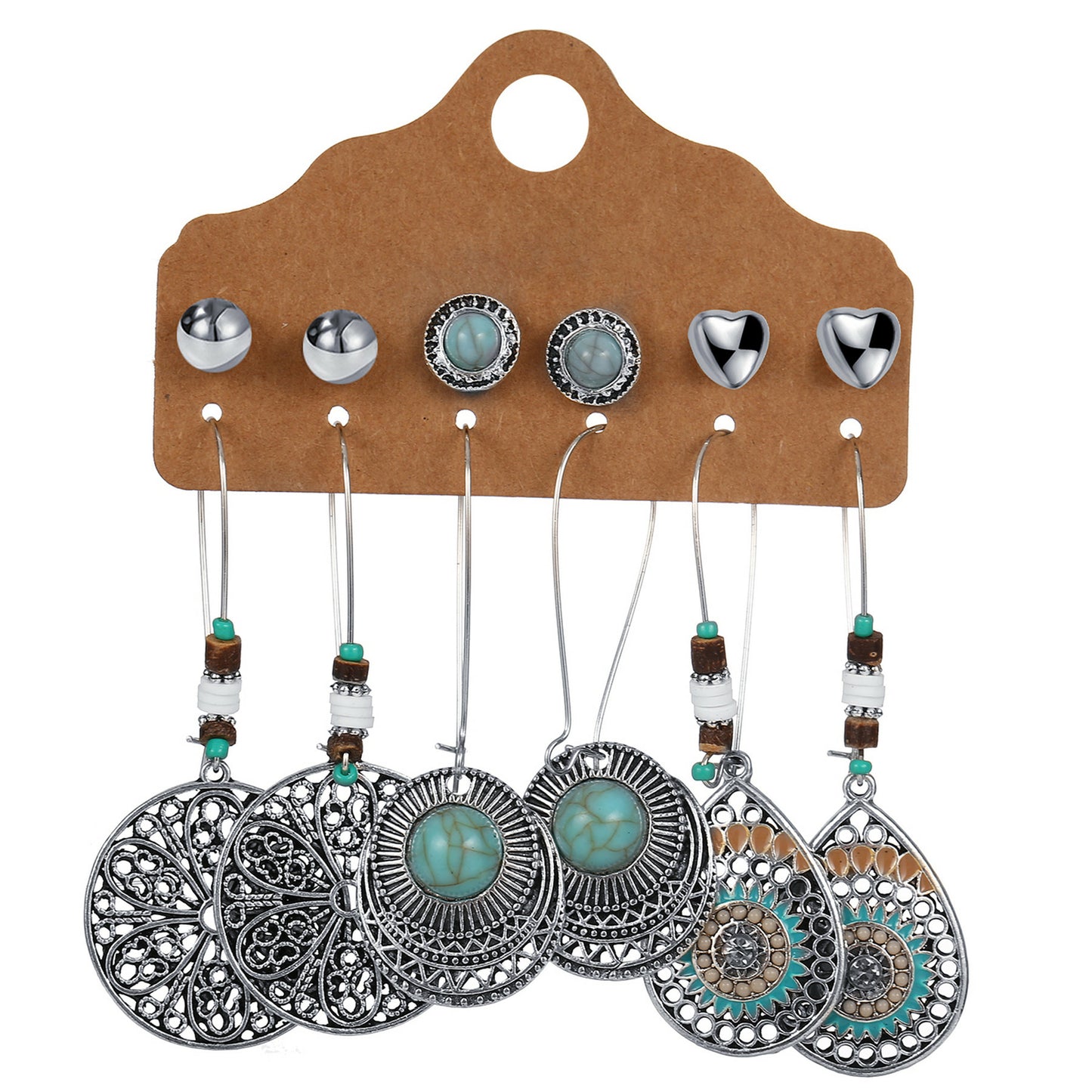 Conjunto de aretes y pulseras bohemias vintage de Boniskiss: pulsera bohemia con gancho y colgante