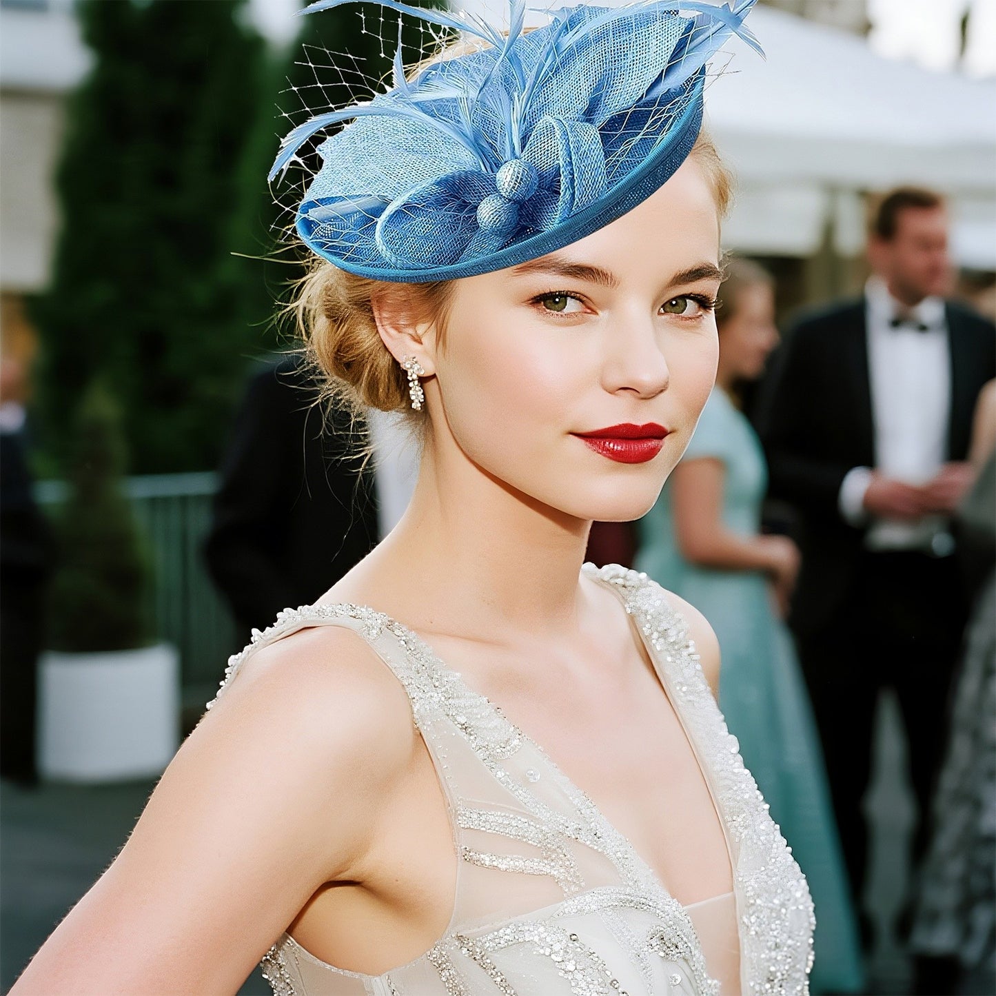 Boniskiss Elegant Veil Feather Fascinator Mini Top Hat