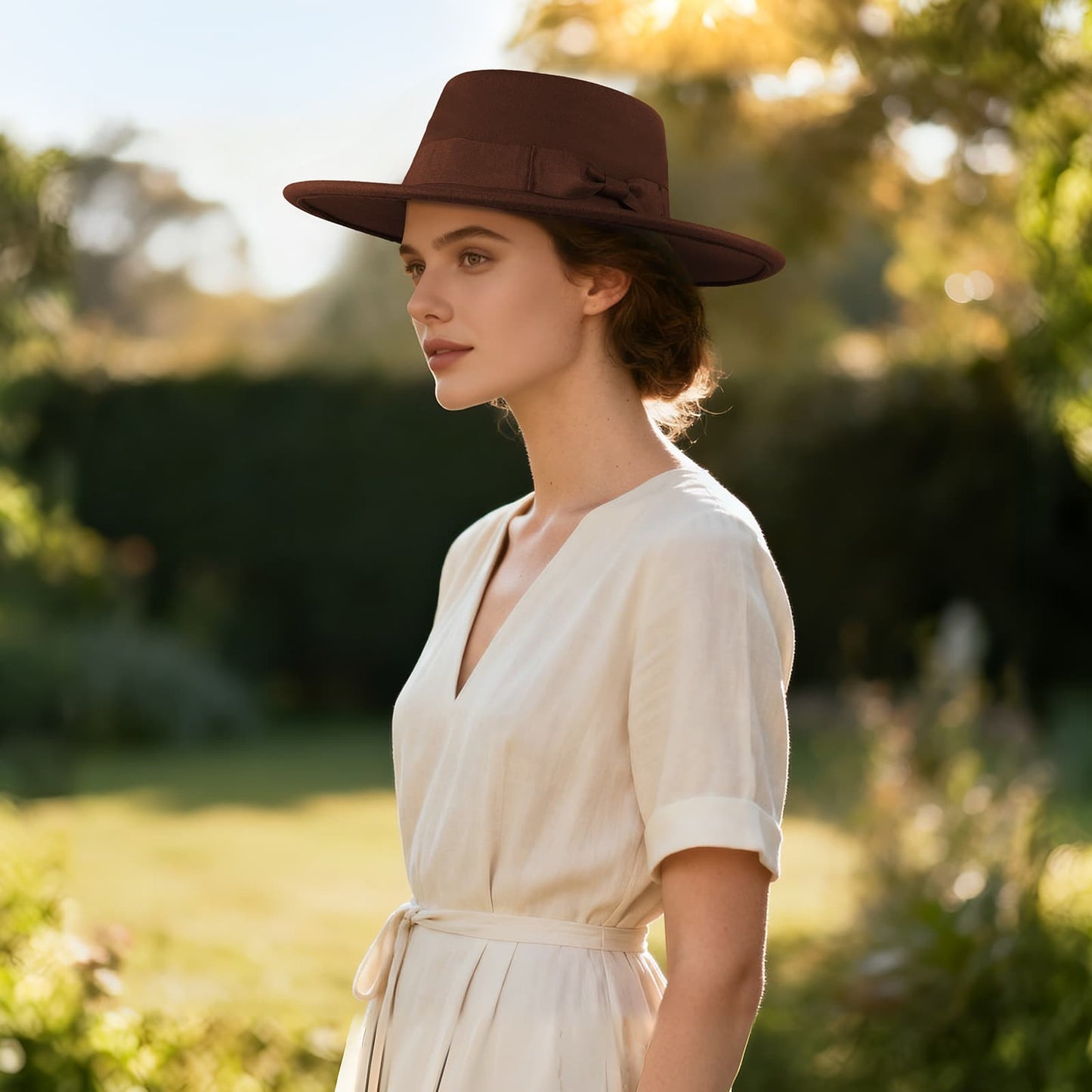 Chapeau Fedora classique en cachemire à large bord et nœud papillon - Boniskiss