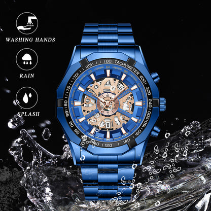 Montre squelette étanche pour homme en acier inoxydable, montre-bracelet à quartz de luxe - Boniskiss