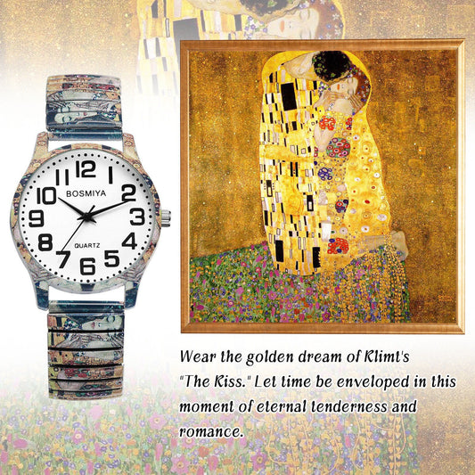 Boniskiss "The Kiss - Gustav Klimt " Women's Boho Printed Elastic Band Wrist Watch