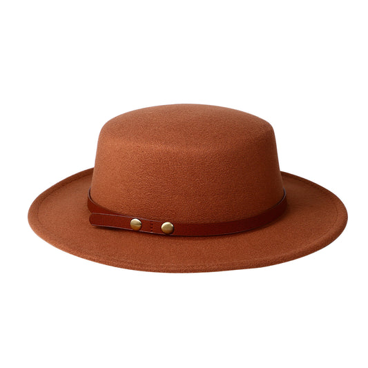 Flat Top Fedora Hat with Detachable Belt - Boniskiss