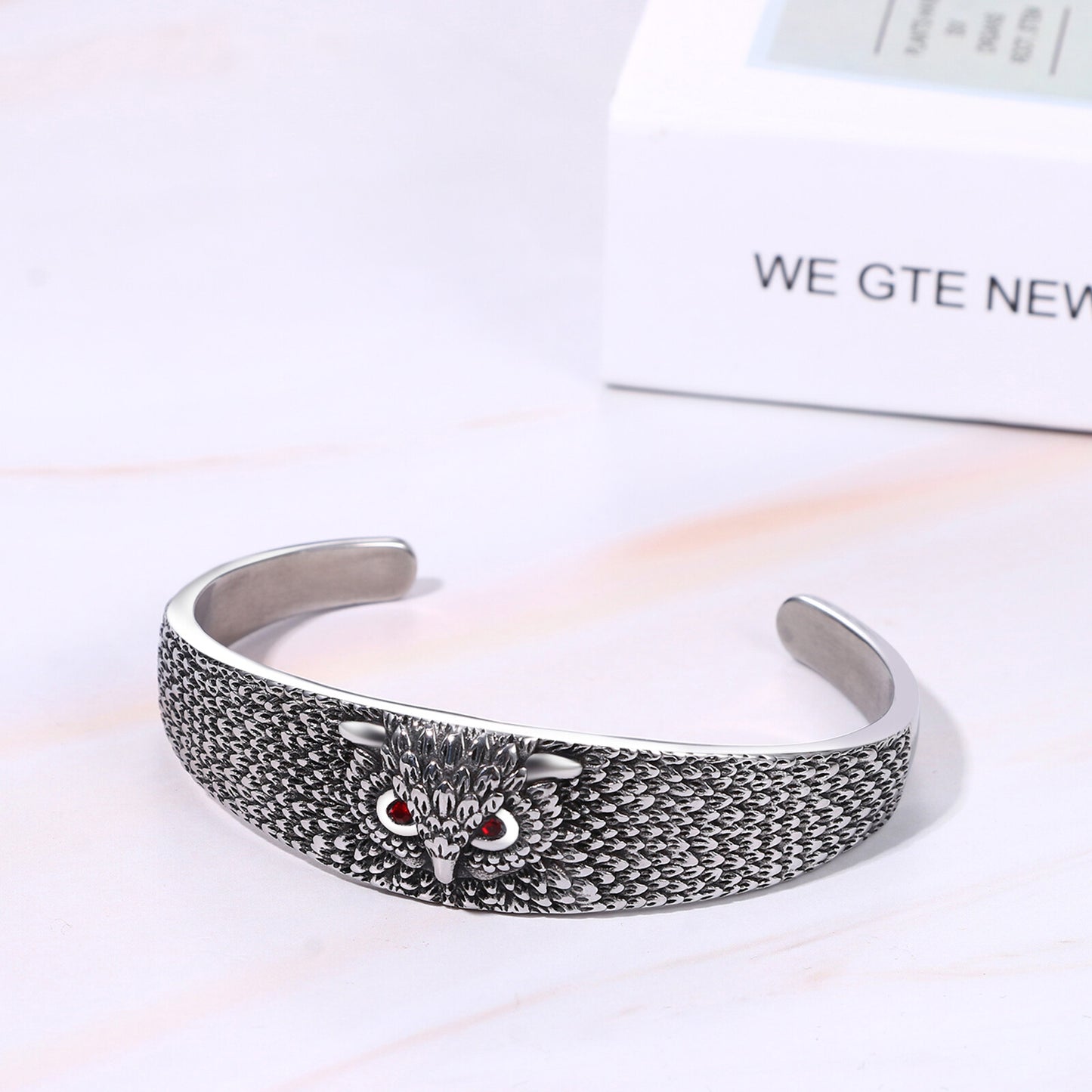 Boniskiss Carved Vivid Owl Amulet Open Cuff Bangle Stainless Steel Bracelet Viking Jewelry For Men