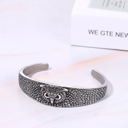 Boniskiss Carved Vivid Owl Amulet Open Cuff Bangle Stainless Steel Bracelet Viking Jewelry For Men