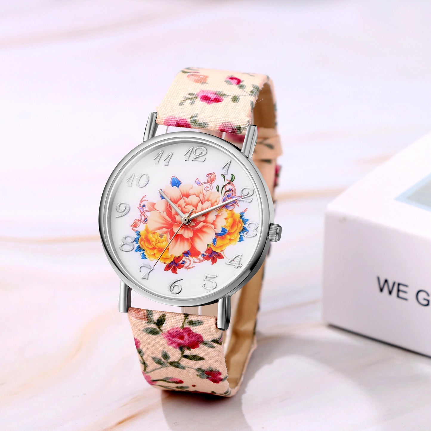 Boniskiss Boho Floral Printed Wrist Watch - Casual Adjustable Arabic Numeral Quartz Wrist Watch