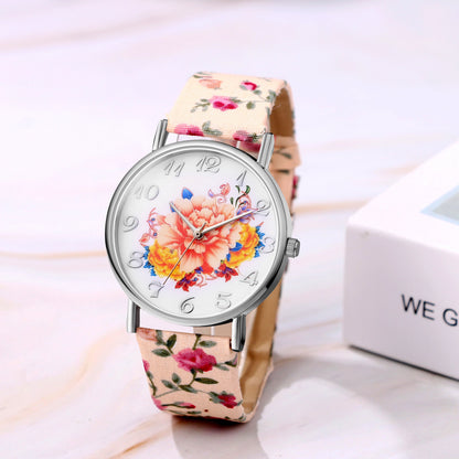 Boniskiss Boho Floral Printed Wrist Watch - Casual Adjustable Arabic Numeral Quartz Wrist Watch
