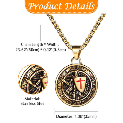 Boniskiss Saint Michael Archangel Necklace-Round Shield Protector Pendant Stainless Steel Necklace