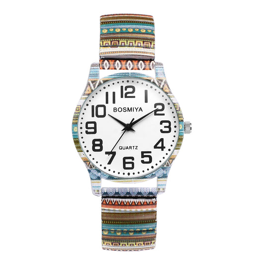 Boniskiss "Tribe" Women's Boho Printed Elastic Band Wrist Watch