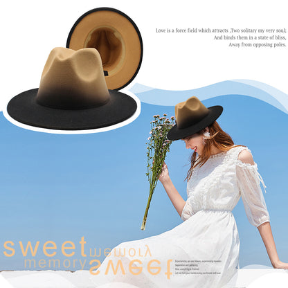 Two-Tone Gradient Panama Hat with Wide Brim - Boniskiss