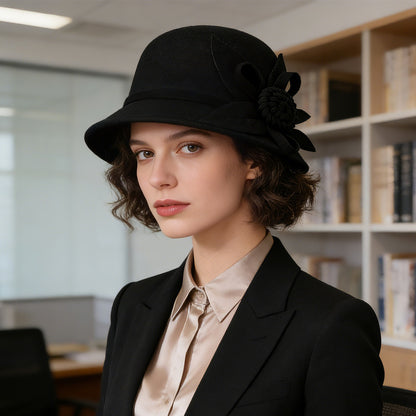 Boniskiss Vintage Elegant Flower Wide Brim Cloche Hat