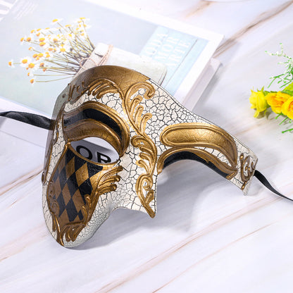 Boniskiss Men's Acanthus Checkerboard Pattern Mask - Venetian Phantom of the Opera Costume Half Face Mask for Masquerade & Ball