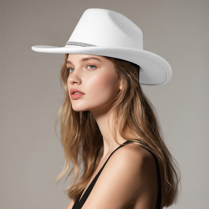 Rhinestone Embellished Cowboy Hat Western Wide Brim Hat - Boniskiss