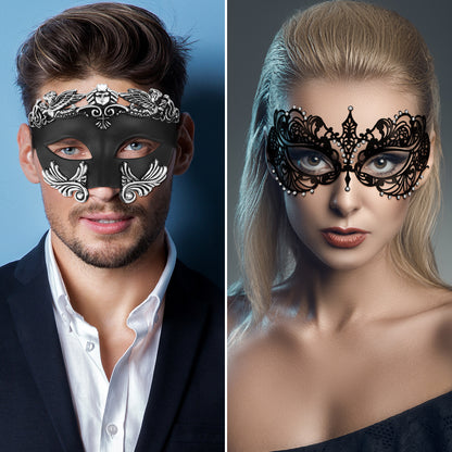 Boniskiss Couple 2pcs Acanthus Masquerade Metal Masks - Roman Greek God Party Costume Cosplay Mask
