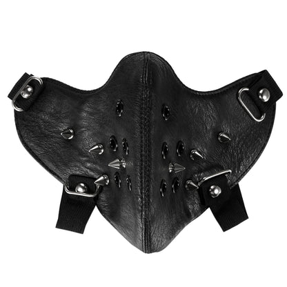 Boniskiss Punk Black PU Leather Rivet Half Face Mask Outdoors Motorcycle Biker Protection