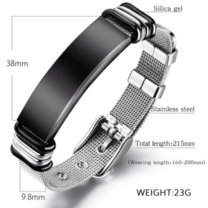 Custom Engraved Adjustable Stainless Steel Mesh Bracelet - Boniskiss