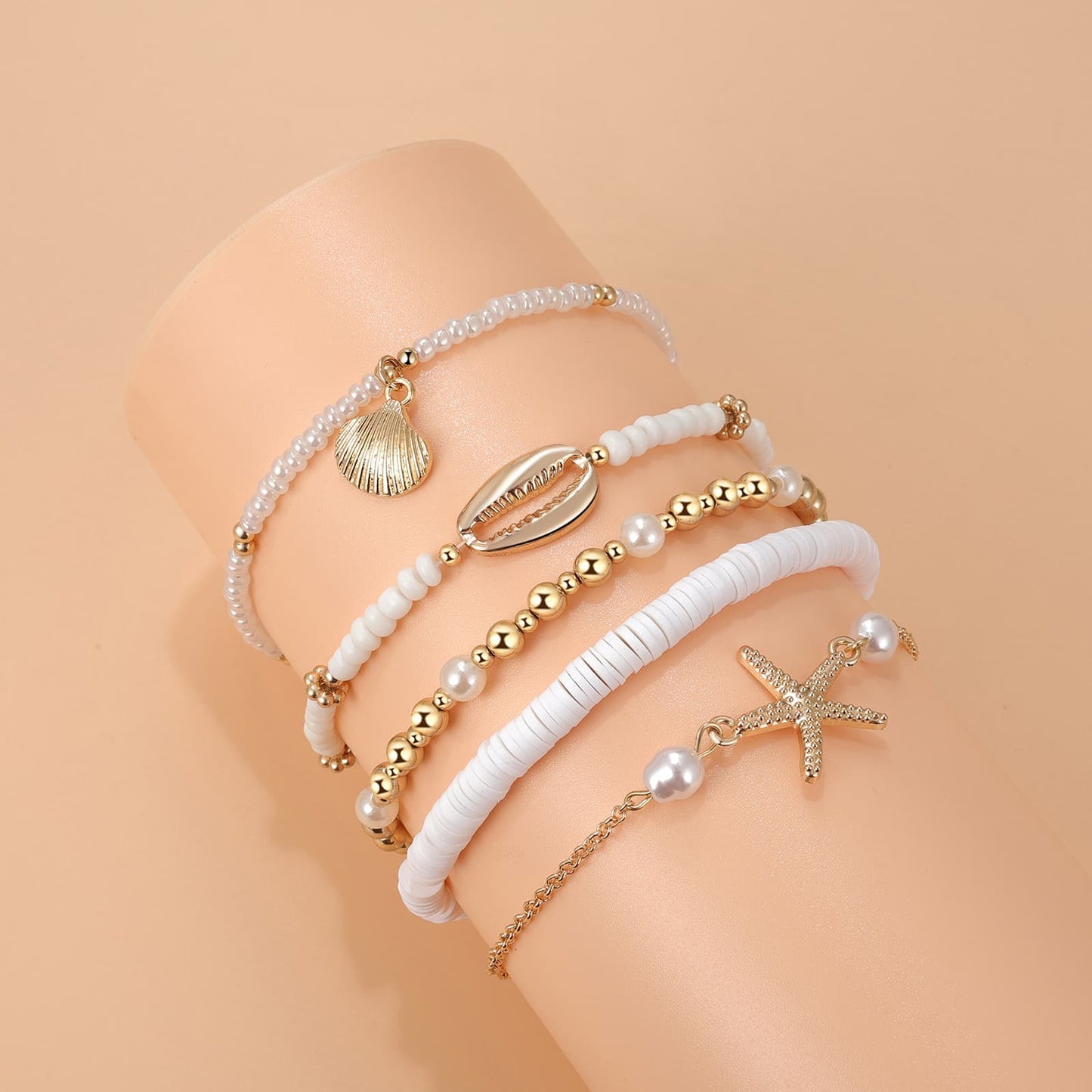 Boniskiss Bohemian Shell Anklets Set - Marine Life Anklets for Holiday Seaside Pool Party