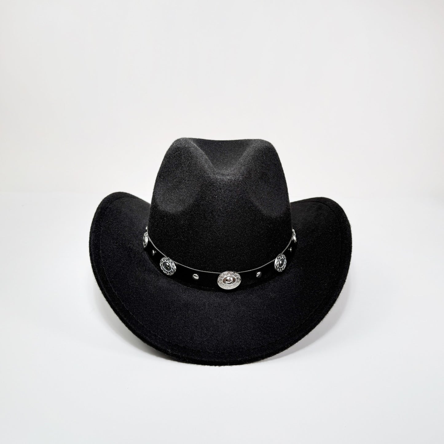 Western Cowboy Hat with Metal Decorative Band Wide Brim Styling Hat - Boniskiss