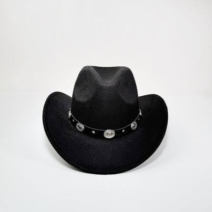 Western Cowboy Hat with Metal Decorative Band Wide Brim Styling Hat - Boniskiss