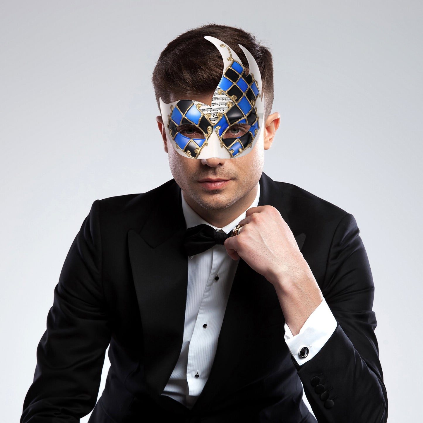 Boniskiss Men's Sheet Music Checkerboard Masquerade Mask - Vintage Venetian Checkered Concert Carnival Mask for Party