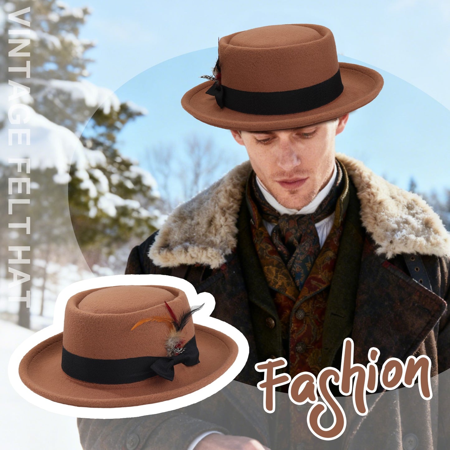 Boniskiss Unisex Classic Feather Vegan Felt Boater Fedora Hat