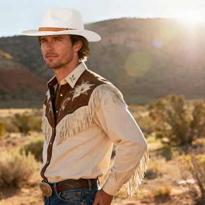Chapeau de cowboy rétro western en laine à larges bords - Boniskiss