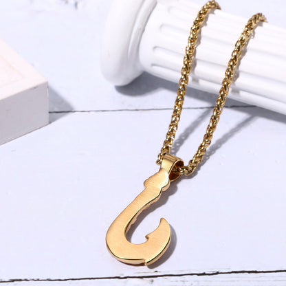 Boniskiss Men's Stainless Steel Lucky Fish Hook 3D Wave Pattern Casting Dangle Necklace Gift