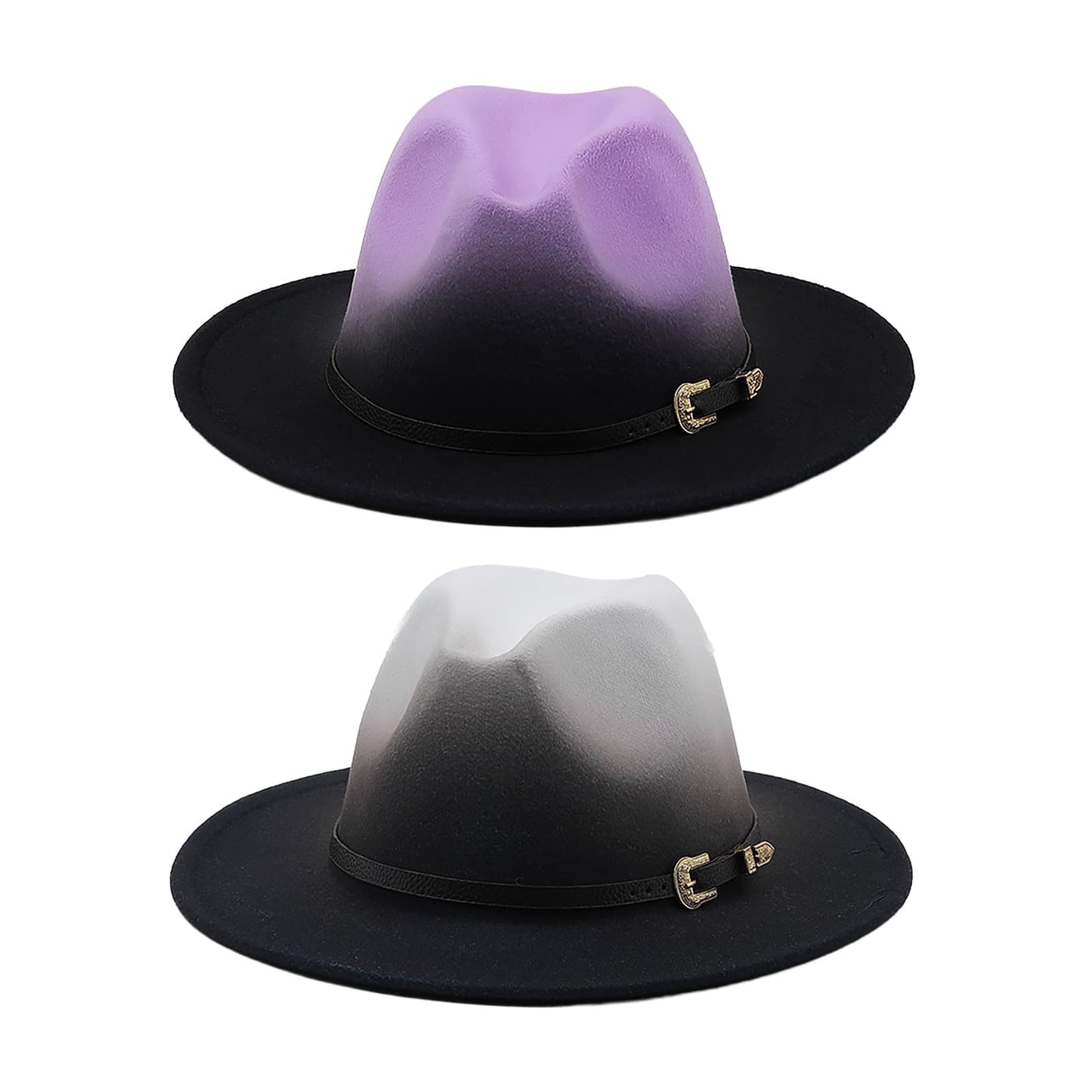 Chapeau de jazz rétro en feutre de laine à bord plat dégradé - Boniskiss