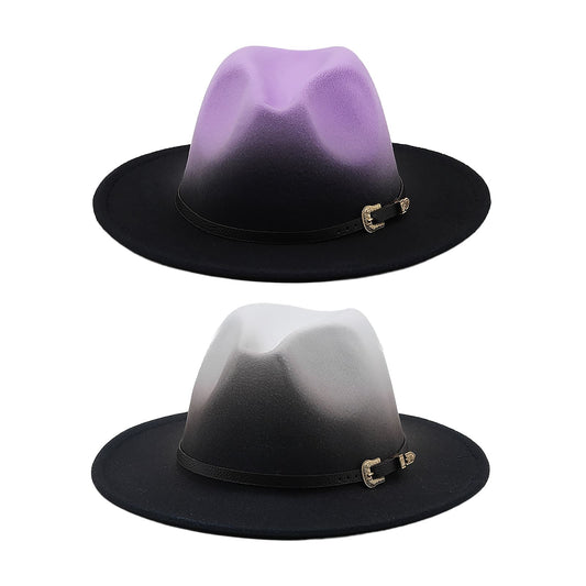 Chapeau de jazz rétro en feutre de laine à bord plat dégradé - Boniskiss