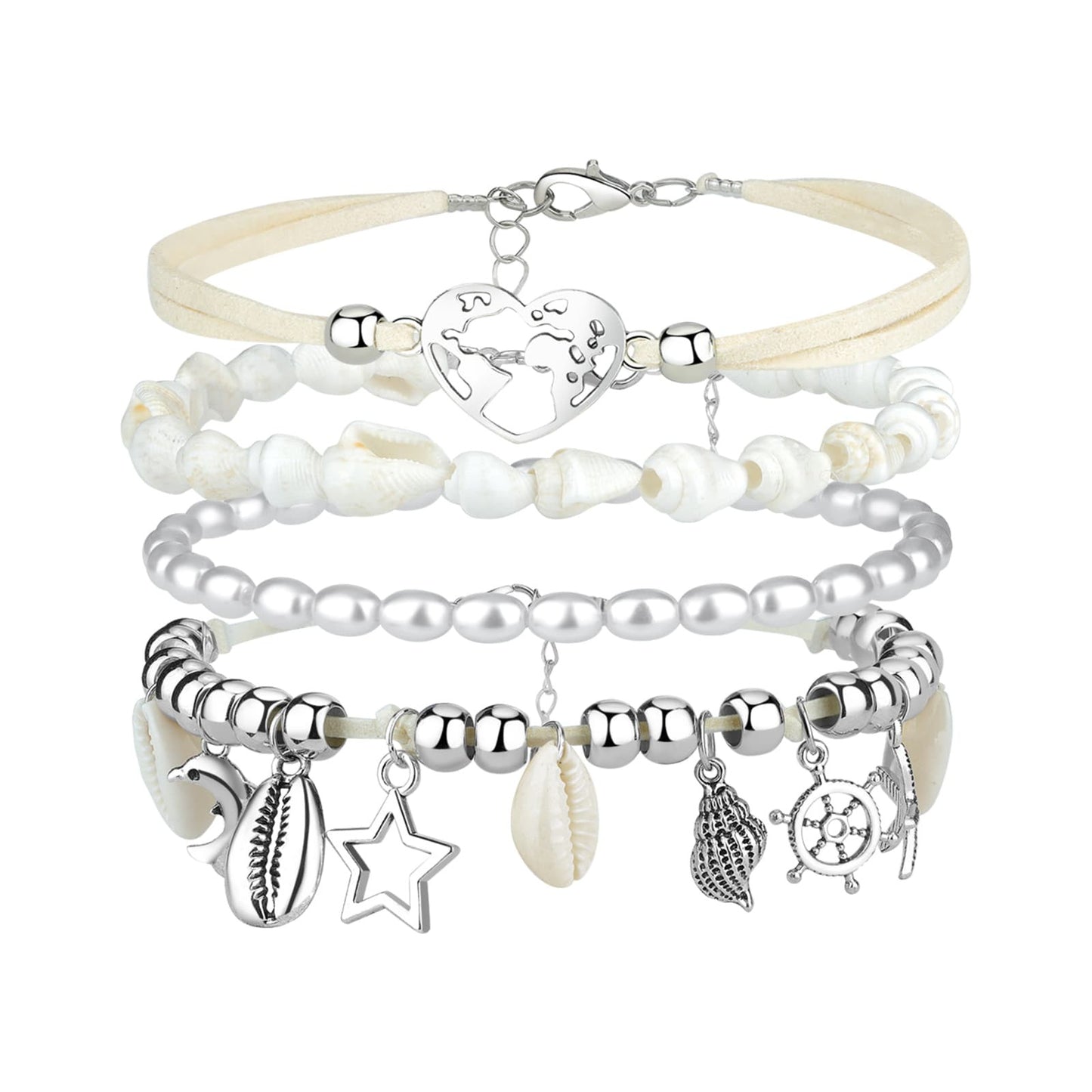 Boniskiss Bohemian Shell Anklets Set - Marine Life Anklets for Holiday Seaside Pool Party