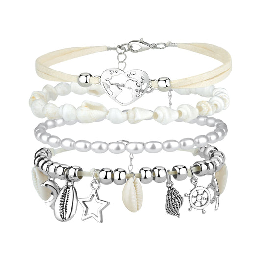 Boniskiss Bohemian Shell Anklets Set - Marine Life Anklets for Holiday Seaside Pool Party