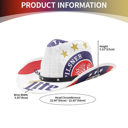 Chapeau de cowboy en paille imprimée à bord incurvé, style western, pour homme - Boniskiss