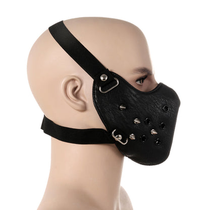 Boniskiss Punk Black PU Leather Rivet Half Face Mask Outdoors Motorcycle Biker Protection