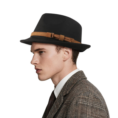Classic Manhattan Felt Mafia Hat with Belt - Boniskiss