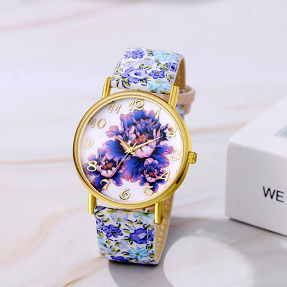 Boniskiss Boho Floral Printed Wrist Watch - Casual Adjustable Arabic Numeral Quartz Wrist Watch