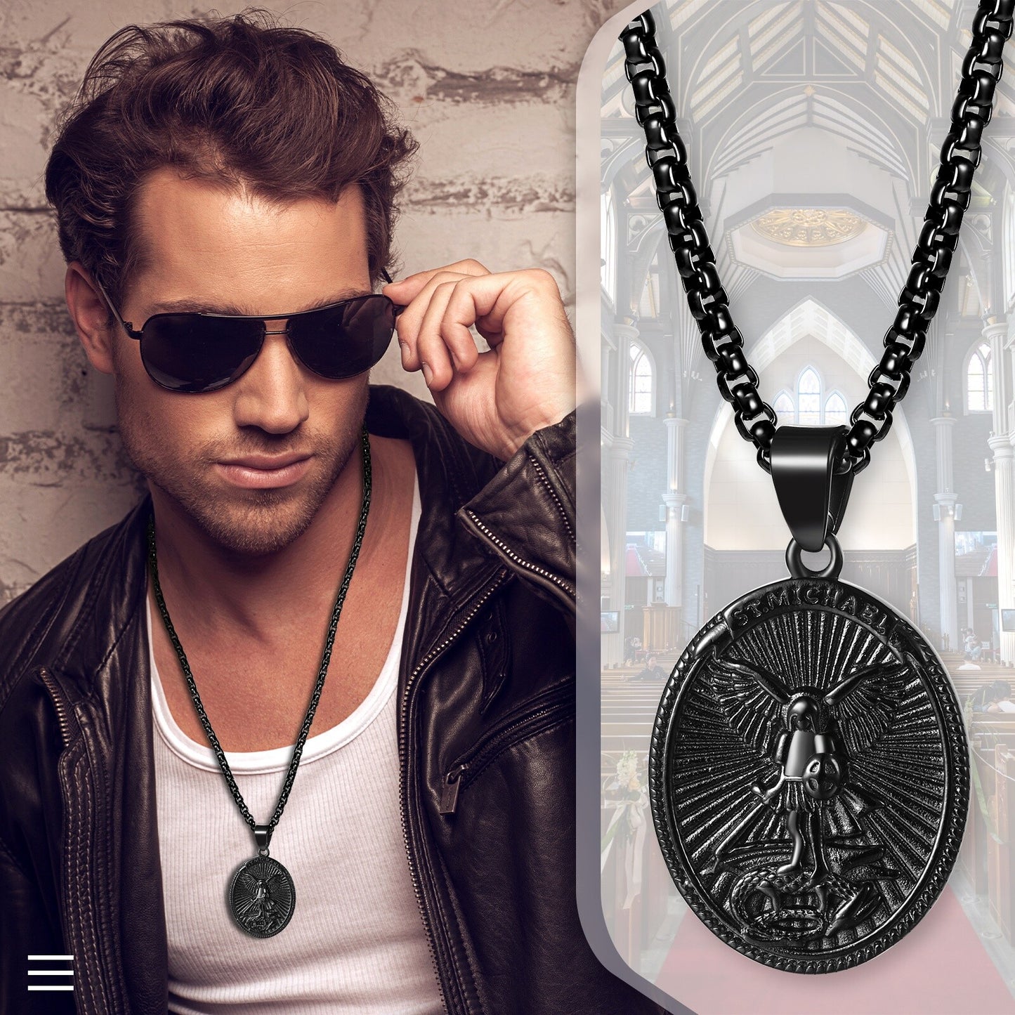 Boniskiss Christian Shield Medal Necklace - Saint Michael Angel Religious Amulet Pendant Necklace for Men