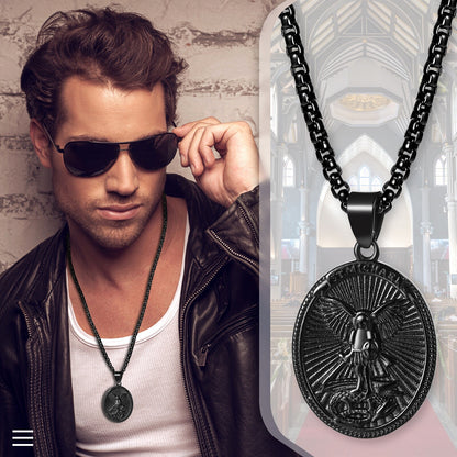 Boniskiss Christian Shield Medal Necklace - Saint Michael Angel Religious Amulet Pendant Necklace for Men