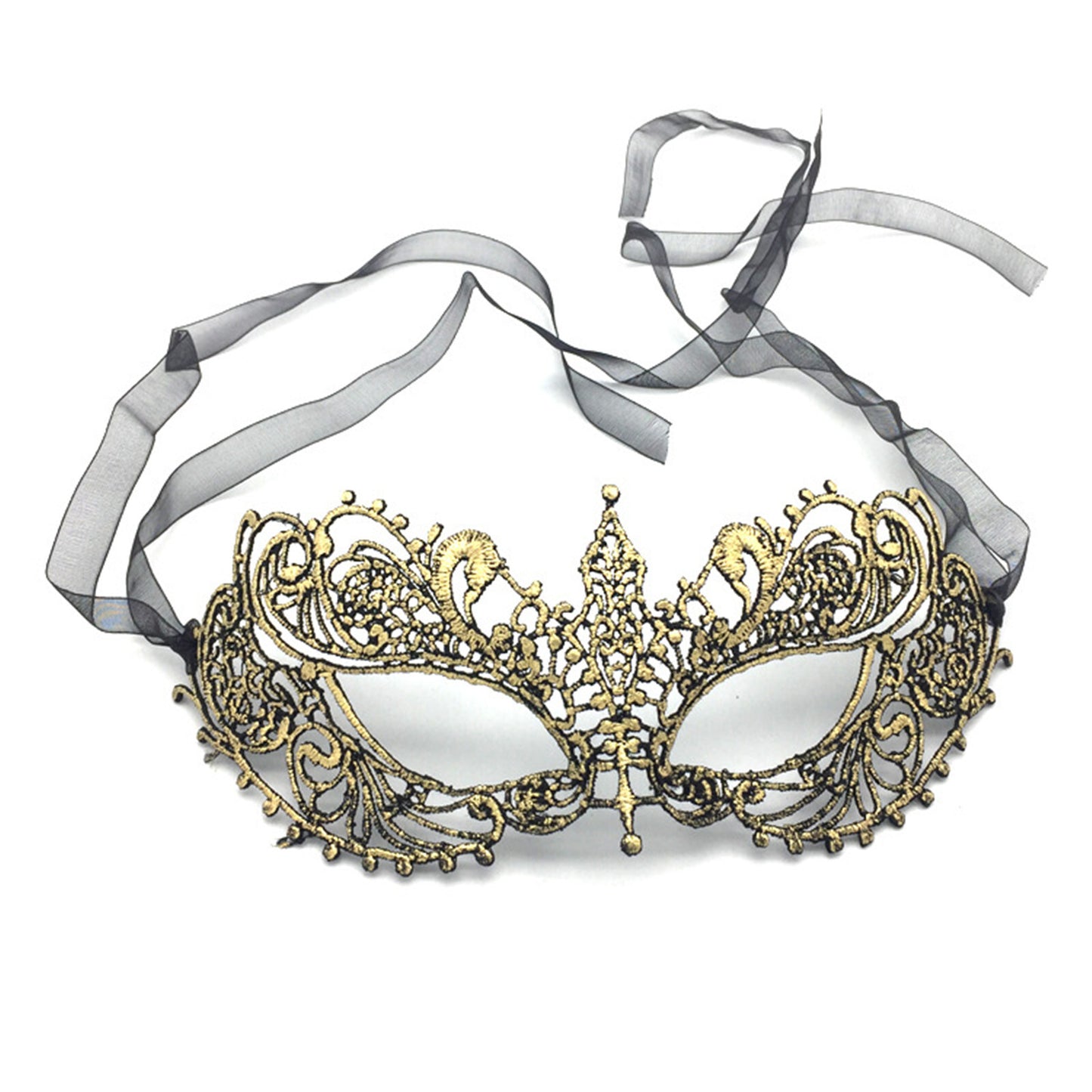 Boniskiss 4PCs Women's Venetian Gold Lace Mask Set - Party Masquerade Mardi Gras Eye Mask Set