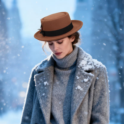 Boniskiss Unisex Classic Feather Vegan Felt Boater Fedora Hat