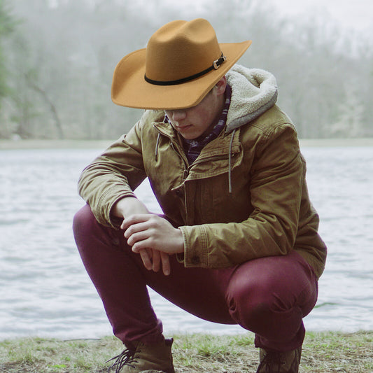 Khaki Classic Western Cowboy Cowgirl Belt Fedora Hat | Size M-L - Boniskiss